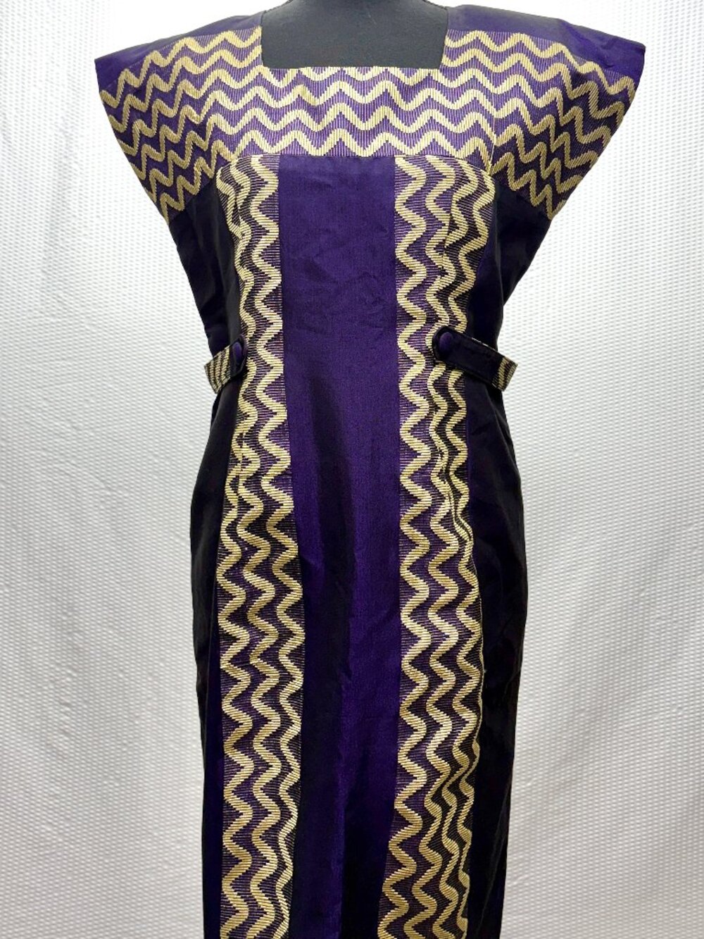 Connected Apparel Sheath Dress Women’s L Purple Gold Chevron Panel EUC